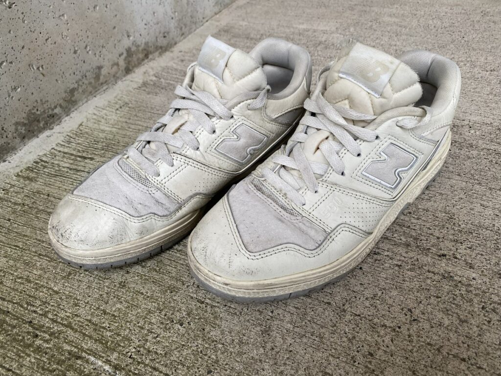 New Balance BB550 ベージュ:約1年半使用後の外観(トゥ/サイド)