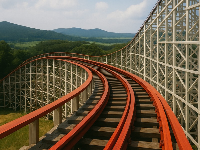 ジェットコースターのレールを前方から見たAIイメージ